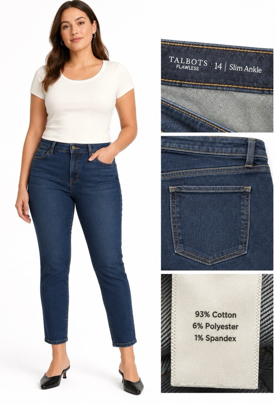 Classic Talbots Women's Slim Ankle Jeans Size 14 Dark Wash Denim Indigo Stretch